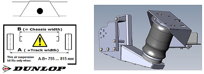 Luftfederung für ALKO (AL-KO)- Chassis- 2007-2011 Standard Radaufnahme- Einzelachse- Breitspur, spez. für auflaufendes Chassis, Zweikreis Zusatz-Luftfederanlage, syst. LF3, inkl. Montage
