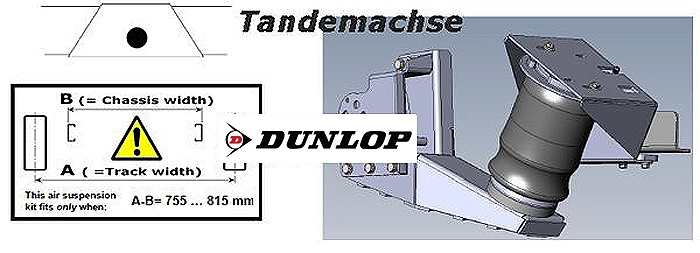 Luftfederung für ALKO (AL-KO)- Chassis- 2007-2011 Standard Radaufnahme- Tandemachse- Breitspur, spez. für auflaufendes Chassis, Zweikreis Zusatz-Luftfederanlage, syst. LF3, inkl. Montage