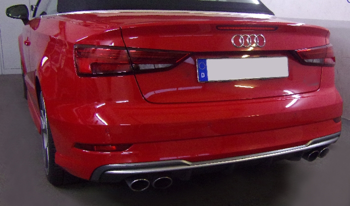 Anhängerkupplung für Audi-S3 Cabrio spez. S3 8V, nur für Heckträgerbetrieb, Montage nur bei uns im Haus, Baureihe 2016-2024 V-abnehmbar