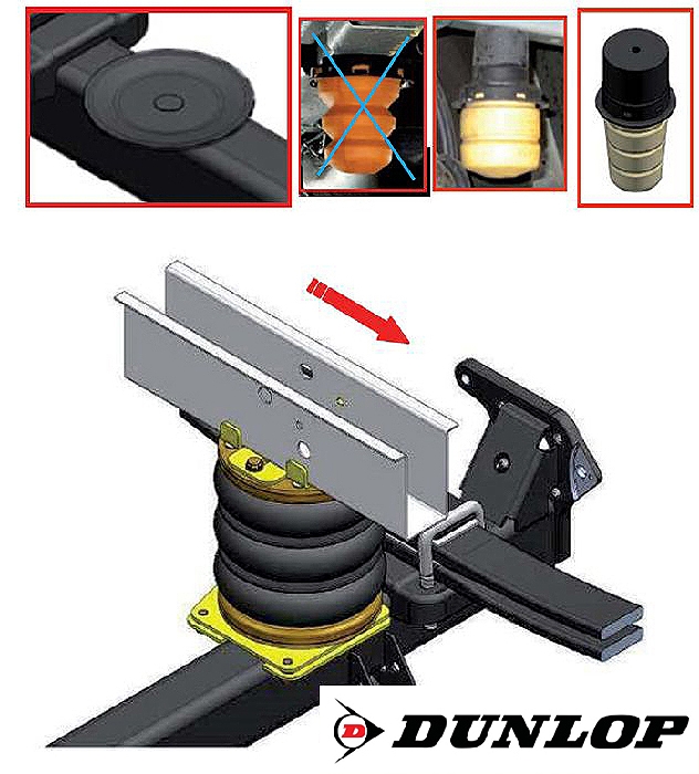 Ford Transit, Frontantrieb, Baujahr 2000-2006, Achse 70x90mm, Pralldämpfer lang, passende Zusatz-Luftfederung 8 Zoll Zweikreis Dreifaltenbalg- Anlage, syst. LF3, zzgl. Montagekosten bei uns im Haus.