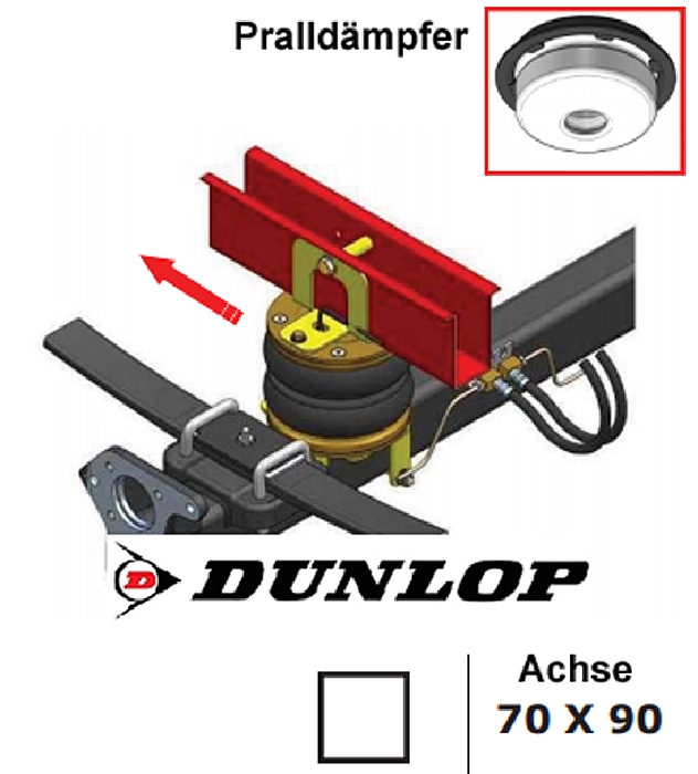 Ford Transit, Frontantrieb, Baujahr 2006-2014, Achse 70x90mm, Pralldämpfer 1, 2 oder 3, passende Zusatz-Luftfederung 8 Zoll Zweikreis Doppelfaltenbalg- Anlage, syst. LF3